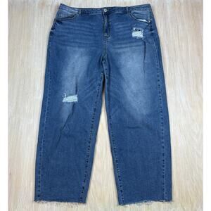 Eloquii Distressed High Rise Relaxed Straight Leg Casual Blue Denim Jeans 22